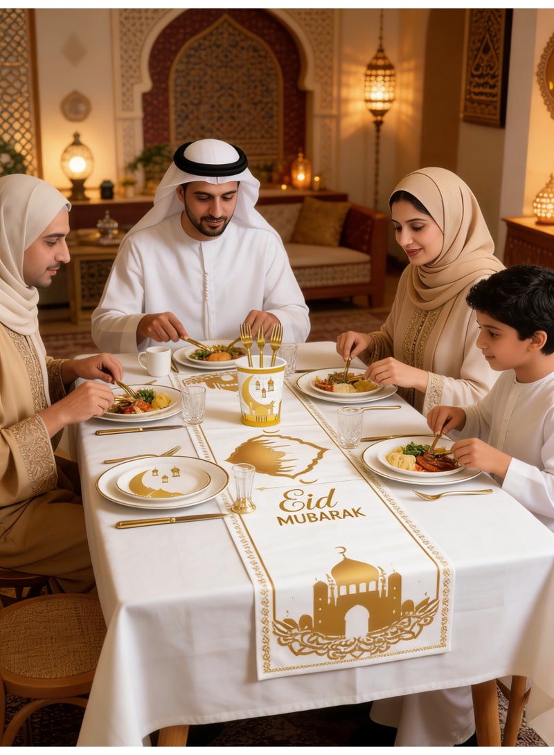 طقم أدوات مائدة عيد مبارك 49 قطعة لـ 8 أشخاص طقم أدوات مائدة رمضان أطباق عشاء أكواب مناديل قابلة للتصرف شوك طاولة رمضان - Image 5